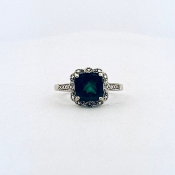 Estate 925 Sterling Silver Green Stone Ring Vintage Style Size 6.75 Filigree - Picture 1 of 12